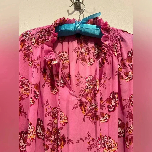 J CREW Drapey tie-neck ruffle top in marigold bouquets / Size Medium / - Picture 5 of 11